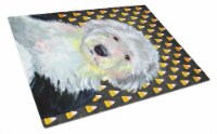 Old English Sheepdog Candy Corn Halloween Portrait Glass Cutting Board Large