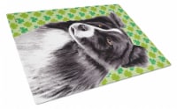 Border Collie St. Patrick's Day Shamrock Portrait Glass Cutting Board Large