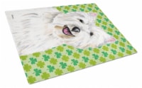 Westie St. Patrick's Day Shamrock Portrait Glass Cutting Board Large