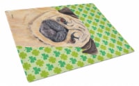 Pug St. Patrick's Day Shamrock Portrait Glass Cutting Board Large