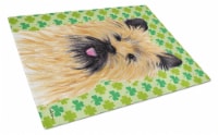 Cairn Terrier St. Patrick's Day Shamrock Portrait Glass Cutting Board Large