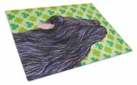 Briard St. Patrick's Day Shamrock Portrait Glass Cutting Board Large
