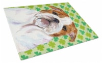 Bulldog English St. Patrick's Day Shamrock Portrait Glass Cutting Board Large