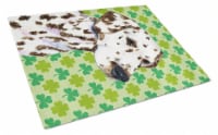 Dalmatian St. Patrick's Day Shamrock Portrait Glass Cutting Board Large