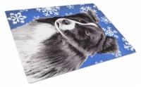 Border Collie Winter Snowflakes Holiday Glass Cutting Board Large