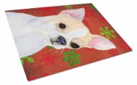 Chihuahua Red and Green Snowflakes Holiday Christmas Glass Cutting Board Large