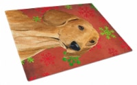 Dachshund Red and Green Snowflakes Holiday Christmas Glass Cutting Board Large