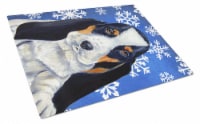 Basset Hound Winter Snowflakes Holiday Glass Cutting Board Large