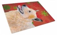 Australian Cattle Dog Red Green Snowflakes Christmas Glass Cutting Board Large