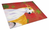 Whippet Red and Green Snowflakes Holiday Christmas Glass Cutting Board Large