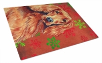 Irish Setter Red and Green Snowflakes Holiday Christmas Glass Cutting Board Larg