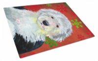 Old English Sheepdog Red  Green Snowflakes Holiday Christmas Glass Cutting Board