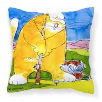 Big Cat golfing with a fishing pole  Fabric Decorative Pillow