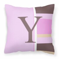 Letter Y Initial Monogram - Pink Stripes Fabric Decorative Pillow