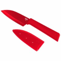 Kuhn Rikon Colori+ 4-Inch Small Santoku Knife With Sheath, Red