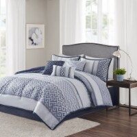 Gracie Mills 7 Piece Jacquard Comforter Set - GRACE-3178 Navy Queen