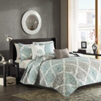 Gracie Mills 6 Piece Printed Quilt Set with Throw Pillows - GRACE-3140 Aqua Full/Queen