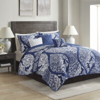 Gracie Mills 6 Piece Printed Cotton Quilt Set with Throw Pillows Indigo Full/Queen