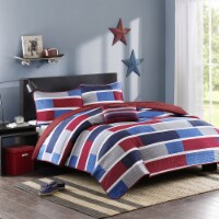 Gracie Mills Reversible Quilt Set with Throw Pillow - GRACE-12022 Navy/Red Twin/Twin XL