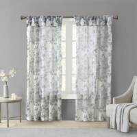 Gracie Mills Printed Floral Twist Tab Top Voile Sheer Curtain White 50x84