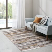 Gracie Mills Watercolor Abstract Stripe Woven Area Rug Blue/Tan 8x10'