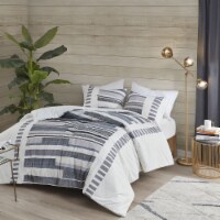 Gracie Mills 3 Piece Cotton Printed Comforter Set w/ trims Navy Full/Queen