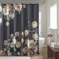 Gracie Mills Cotton Floral Printed Shower Curtain Navy 72x72