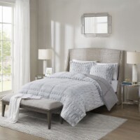Gracie Mills Back Print Long Fur Comforter Mini Set Grey Full/Queen