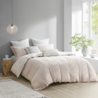 Gracie Mills 3 Piece Cotton Jacquard Duvet Cover Set Blush Full/Queen
