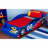 KidKraft Racecar Low to Ground Sturdy Kids and Toddler Bed with Bench, Blue