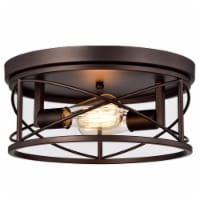 Chloe Lighting Ironclad Industrial 2 Light Oil Rubbed Bronze Ceiling Flush Fixture 14 Wide
