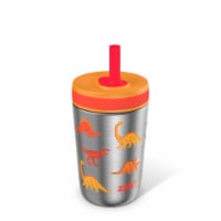 Zak! Designs Dinomite Antimicrobial Stainless Steel Double Walled Leakproof Water Bottle + Straw Perspective: Main