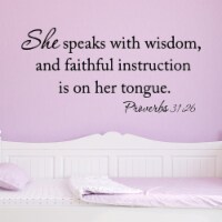 VWAQ She Speaks with Wisdom Proverbs 31:26 Bible Vinyl Wall Decal