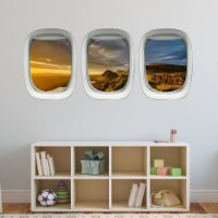 VWAQ Pack of 3 Nature Scenery Aviation Decor Airplane Windows Wall Decals Porthole - PPW3