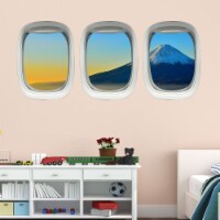VWAQ Plane Window Clings Mt. Fuji Wall Art Airplane Wall Stickers Aviation Decal - PPW21