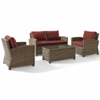 4 PIECE WITH SANGRIA CUSHIONS - LOVESEAT, TWO ARM CHAIRS & GLASS TOP TABLE
