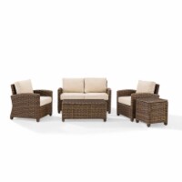 5-Piece Outdoor Wicker With Sand Cushions - Loveseat, Two Arm Chairs, Side Table