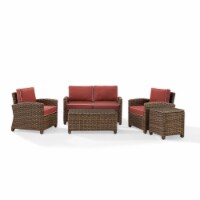 5-Piece Outdoor Wicker Loveseat, Two Arm Chairs, Side Table & Glass Top Table