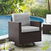 Crosley KO70094BR-GY Palm Harbor Outdoor Wicker Swivel Rocker Chair with Grey Cushions