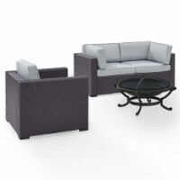 Biscayne Upholstery 4 Piece Wicker Patio Fire Pit Set in Gray-Crosley