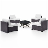 Biscayne Upholstery 5 Piece Wicker Patio Fire Pit Set in White-Crosley