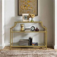 Aimee Metal Glass Top Accent Console Table in Antique Gold-Crosley