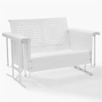 Furniture Bates Sturdy Steel Patio Gliding Loveseat in White-Crosley