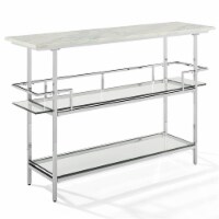 Crosley Aimee Faux Marble Top Home Bar in Chrome and White