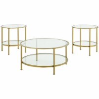 Crosley Aimee 3 Piece Round Glass Top Accent Coffee Table Set in Soft Gold