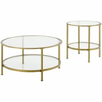 Crosley Aimee 2 Piece Round Glass Top Accent Coffee Table Set in Soft Gold