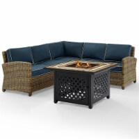 Furniture Bradenton Polyester 4 Piece Patio Fire Pit Sectional Set in Blue-Crosley