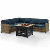 Furniture Bradenton Polyester 5 Piece Patio Fire Pit Sectional Set in Blue-Crosley