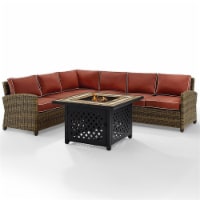 Furniture Bradenton Polyester 5 Piece Patio Fire Pit Sectional Set in Red-Crosley