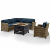 Furniture Bradenton Polyester 5 Piece Patio Fire Pit Sectional Set in Blue-Crosley